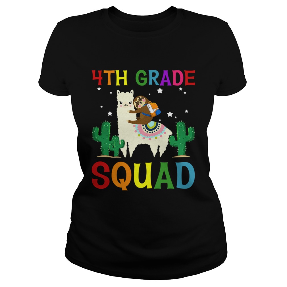 Sloth Riding Llama 4th Grade Squad Back To School TShirt Classic Ladies