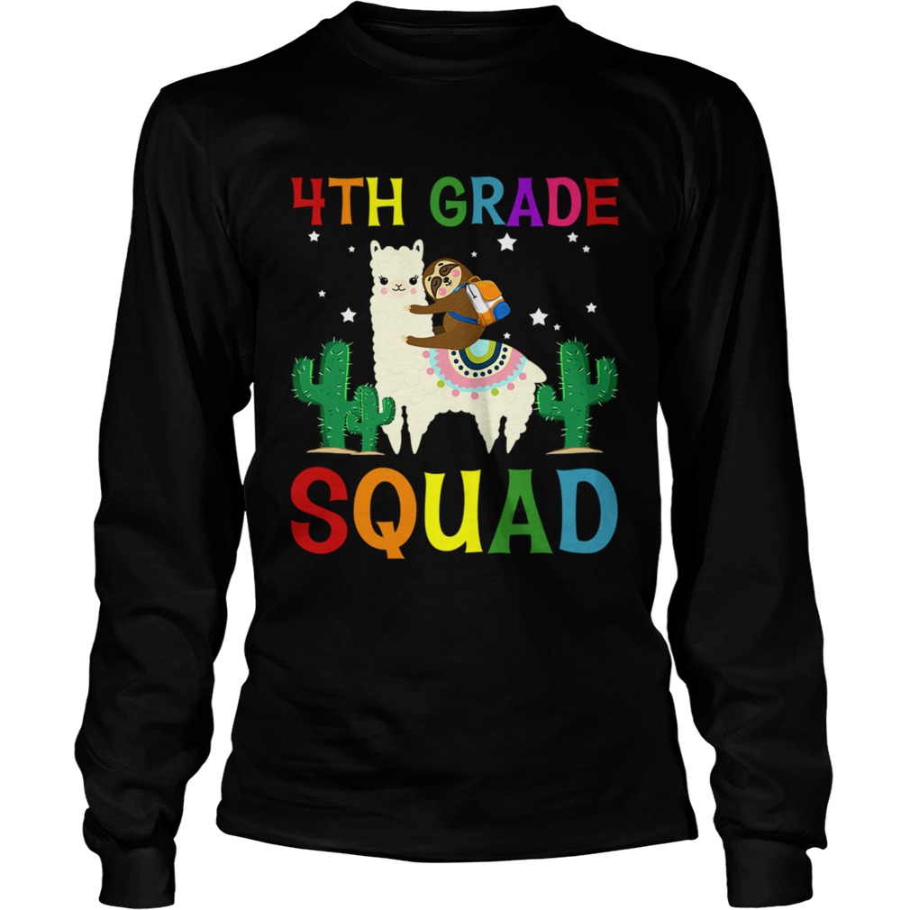 Sloth Riding Llama 4th Grade Squad Back To School TShirt LongSleeve