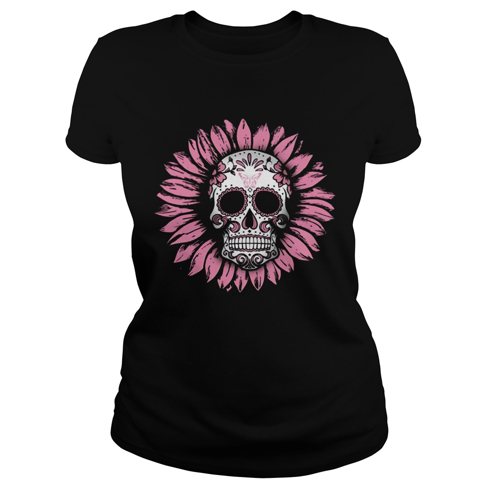 Sunflower Sugar Skull Breast Cancer Awareness Classic Ladies