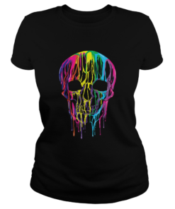 Top Colorful Melting Skull Halloween Kids Art Graphic  Classic Ladies