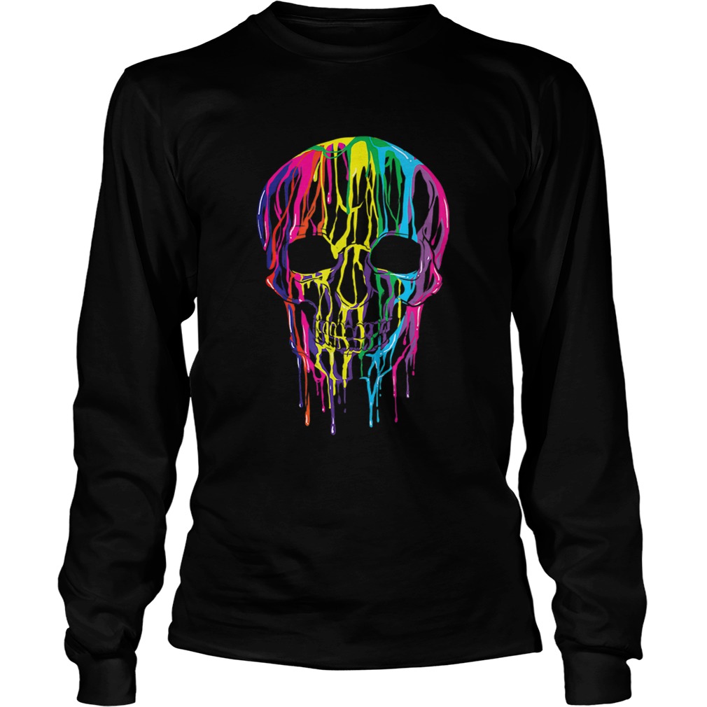Top Colorful Melting Skull Halloween Kids Art Graphic LongSleeve