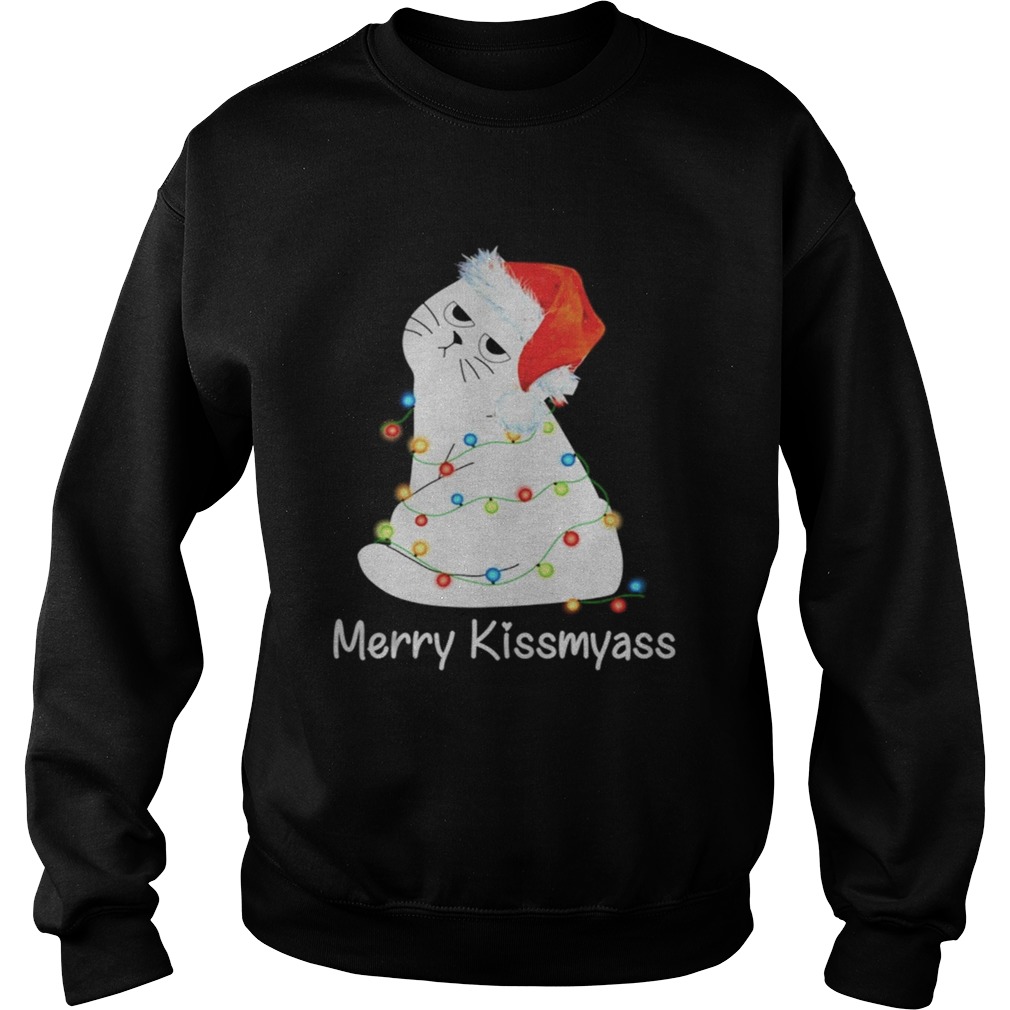 1572663273Cat Merry Kissmyass Christmas Light Sweatshirt