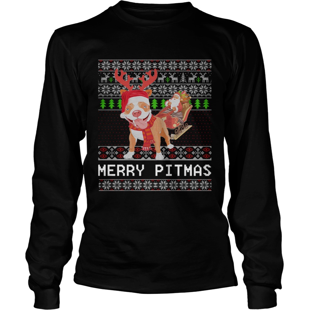 1572864854Merry Pitmas Ugly Christmas Pitbull Dog Funny Xmas Gift LongSleeve