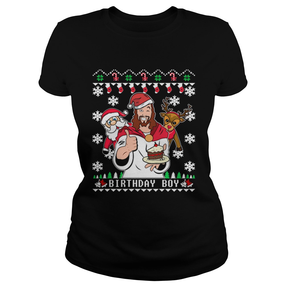 1573719664Birthday Jesus Santa And Reindeer Ugly Christmas Classic Ladies