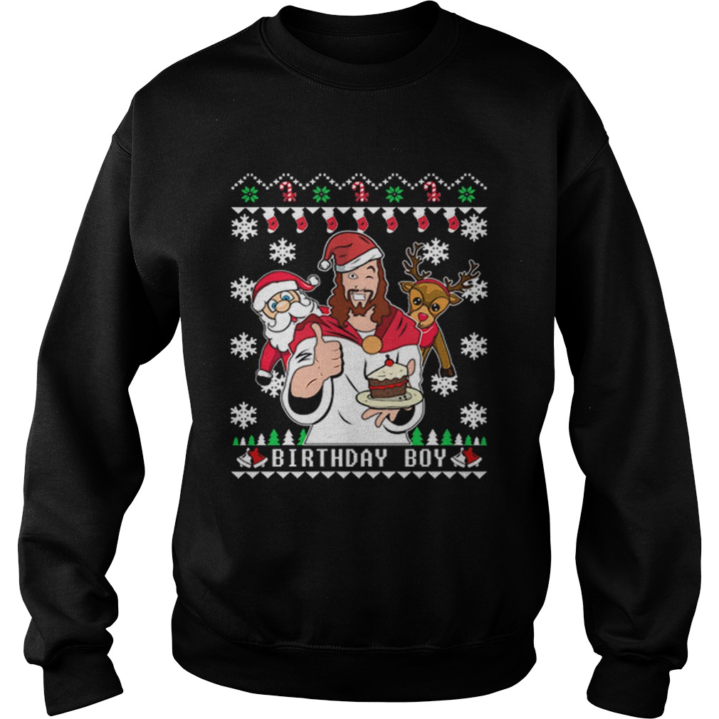 1573719664Birthday Jesus Santa And Reindeer Ugly Christmas Sweatshirt