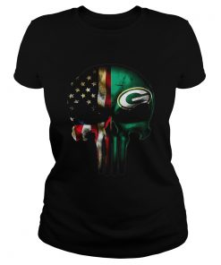American Flag Veteran And Green Bay Packers Skull  Classic Ladies