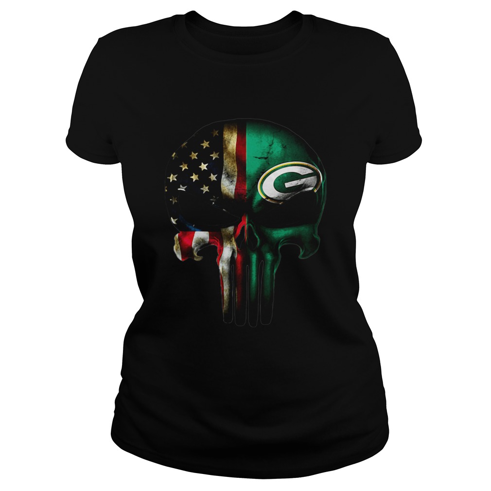 American Flag Veteran And Green Bay Packers Skull Classic Ladies