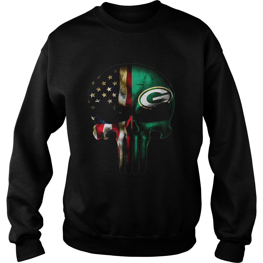 American Flag Veteran And Green Bay Packers Skull Sweatshirt