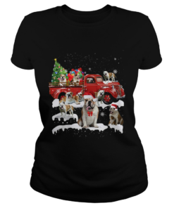Bulldog Riding Red Truck Xmas Merry Christmas  Classic Ladies