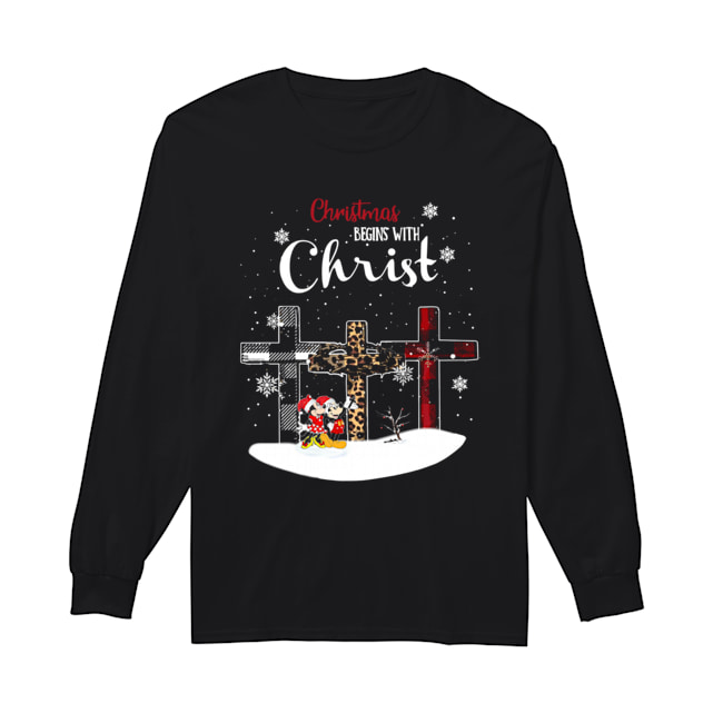 Christmas begins with christ cross Mickey Mouse Long Sleeved T-shirt 