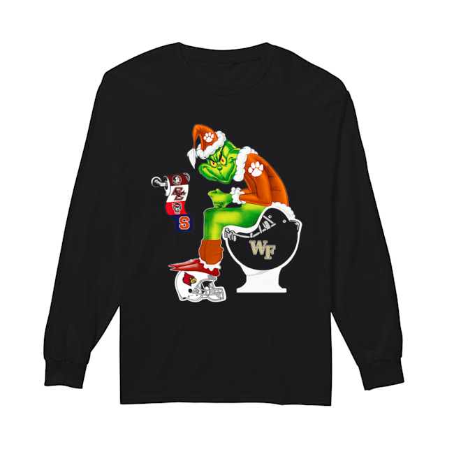 Clemson Tigers Grinch Santa Cardinals Arizona Wake Forest Demon Deacons Toilet Long Sleeved T-shirt 