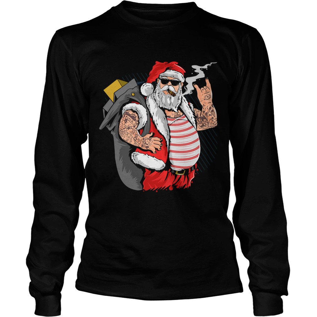 Cool Santa Claus Yule Tattoo Funny Christmas Xmas Gift LongSleeve