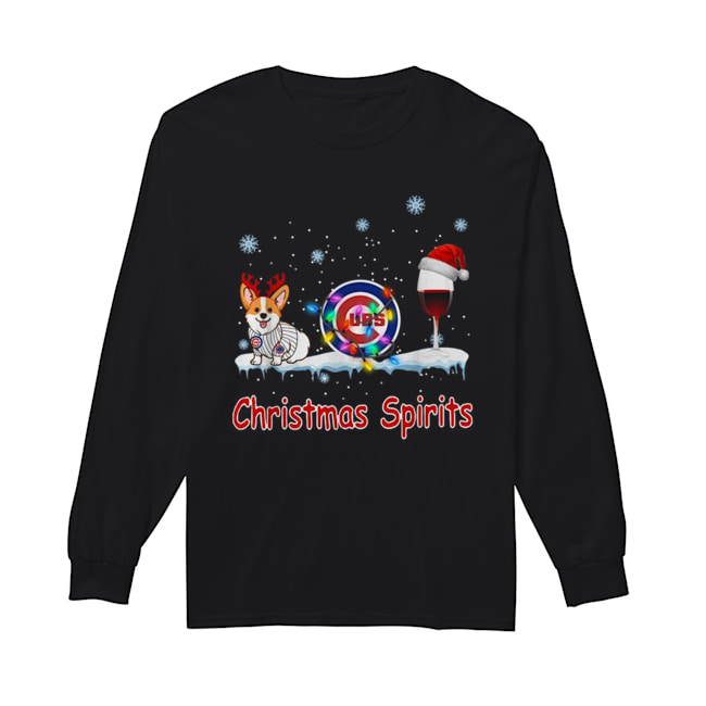 Corgi Chicago Cubs Christmas and wine spirits Long Sleeved T-shirt