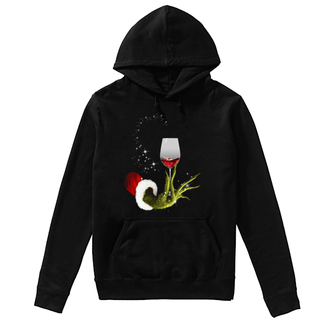 Grinch Hand Holding Glass of Wine Unisex Hoodie