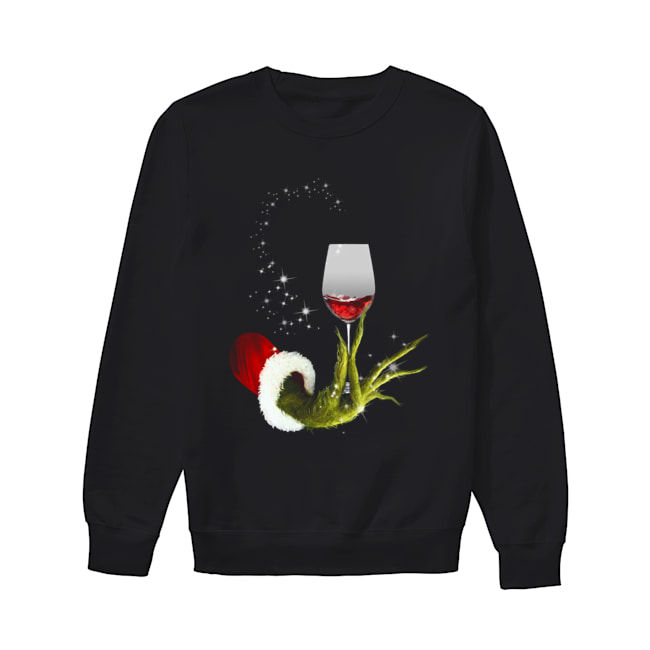 Grinch Hand Holding Glass of Wine Unisex Sweatshirt
