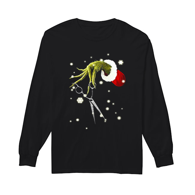Grinch Hand Holding Scissor Christmas Long Sleeved T-shirt 
