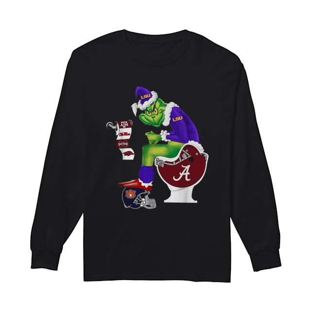 Grinch Santa Alabama Crimson Tide Sitting LSU Tigers Toilet Auburn Tigers Texas A&M Aggies Long Sleeved T-shirt