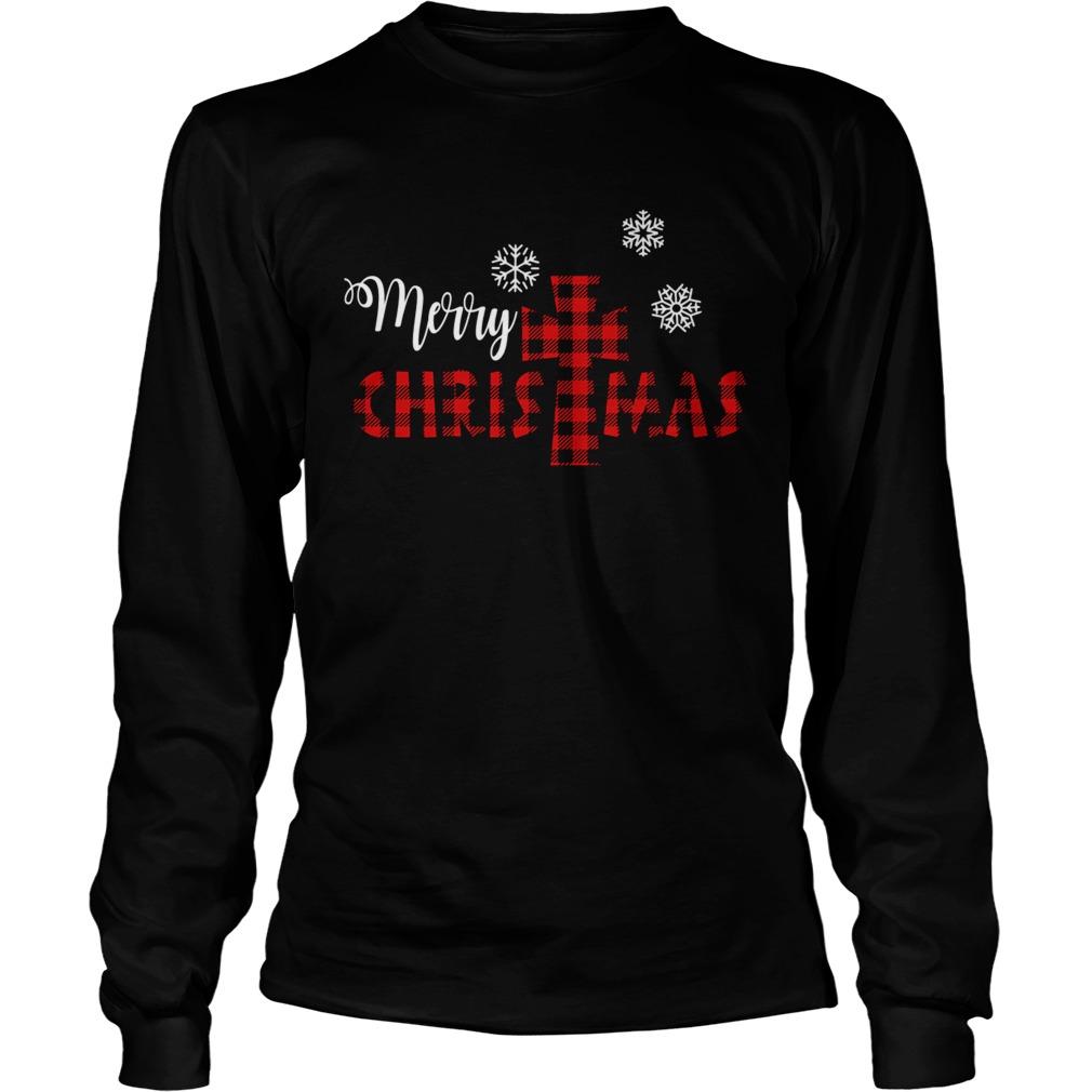 Merry Christmas Christ Buffalo Plaid Xmas LongSleeve