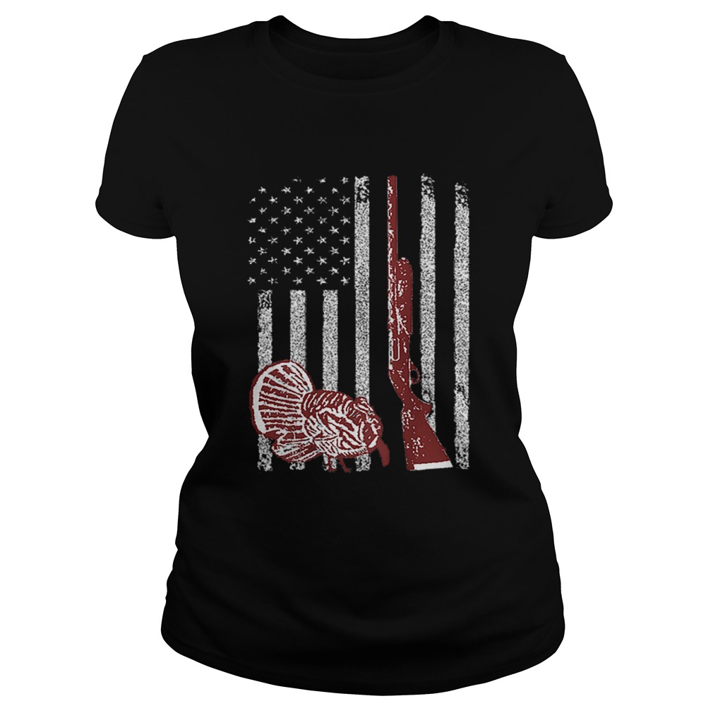 Patriotic Turkey Hunting Flag Retro Short Sleeve Classic Ladies