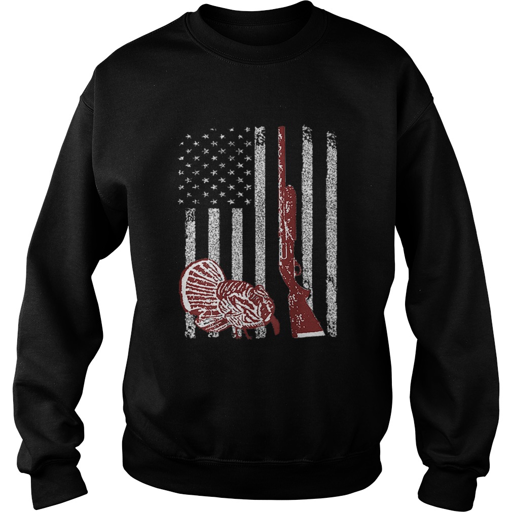 Patriotic Turkey Hunting Flag Retro Short Sleeve Sweatshirt