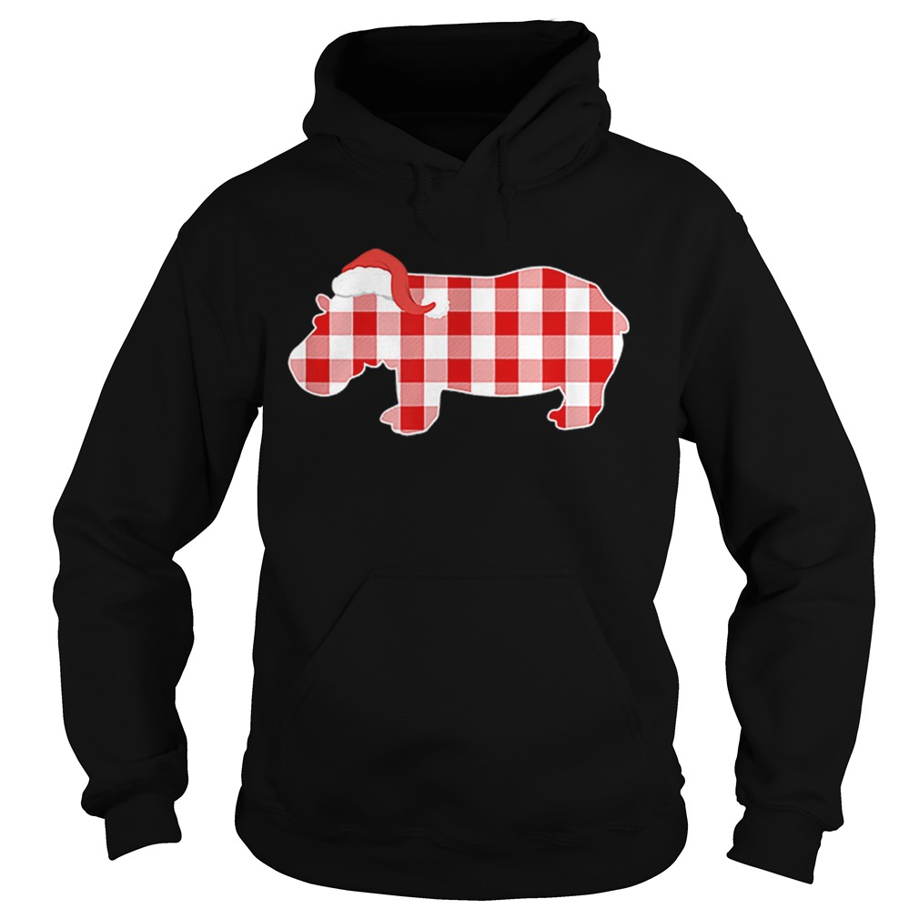Pretty Christmas Buffalo Plaid Pajamas Hippo Xmas Holiday Hoodie