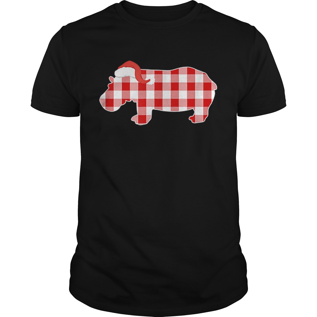 Pretty Christmas Buffalo Plaid Pajamas Hippo Xmas Holiday shirt