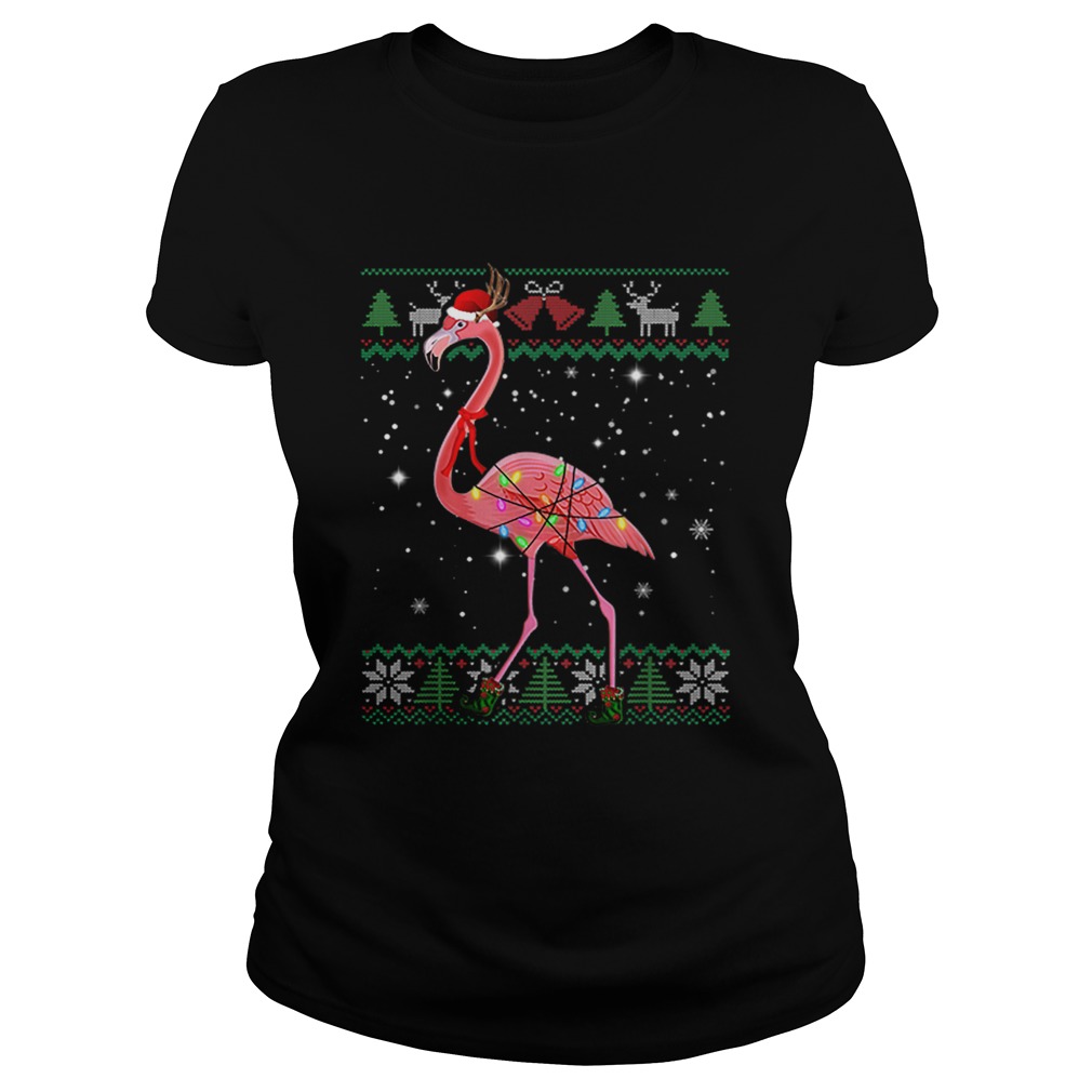 Pretty Ugly Christmas Flamingo Santa Hat Lights Xmas Gifts Shirt