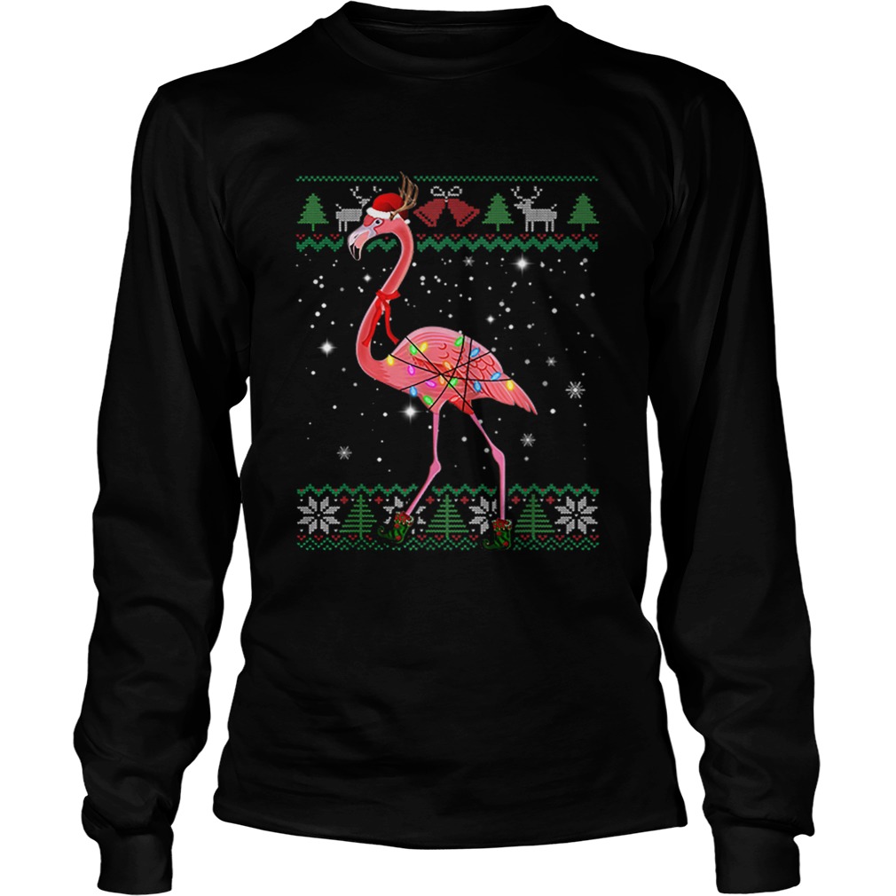 Pretty Ugly Christmas Flamingo Santa Hat Lights Xmas Gifts Shirt