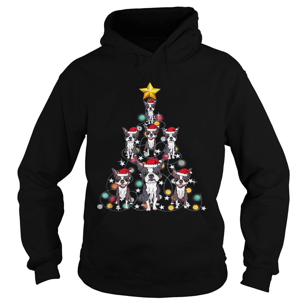 Santa Boston Terrier Christmas Tree Light Hoodie