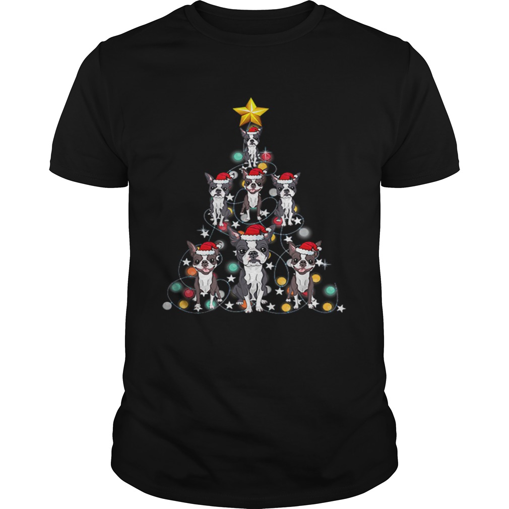 Santa Boston Terrier Christmas Tree Light shirt