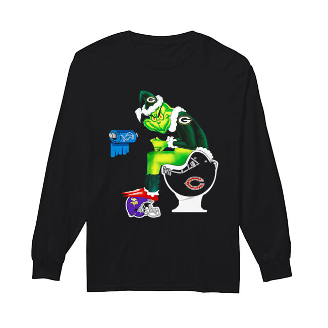 Santa Grinch Green Bay Packers Chicago Bears Detroit Lions Minnesota Vikings toilet Long Sleeved T-shirt 