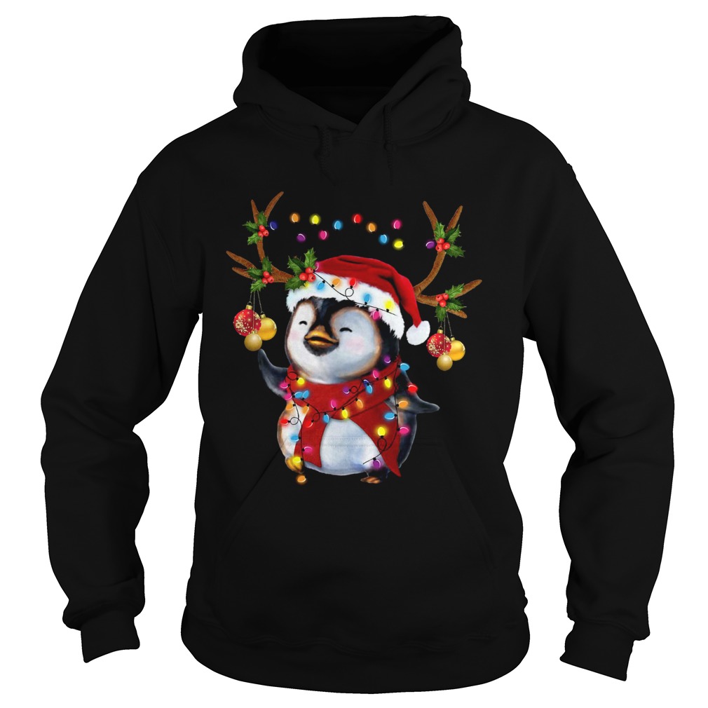 Santa Penguin Reindeer christmas light Hoodie