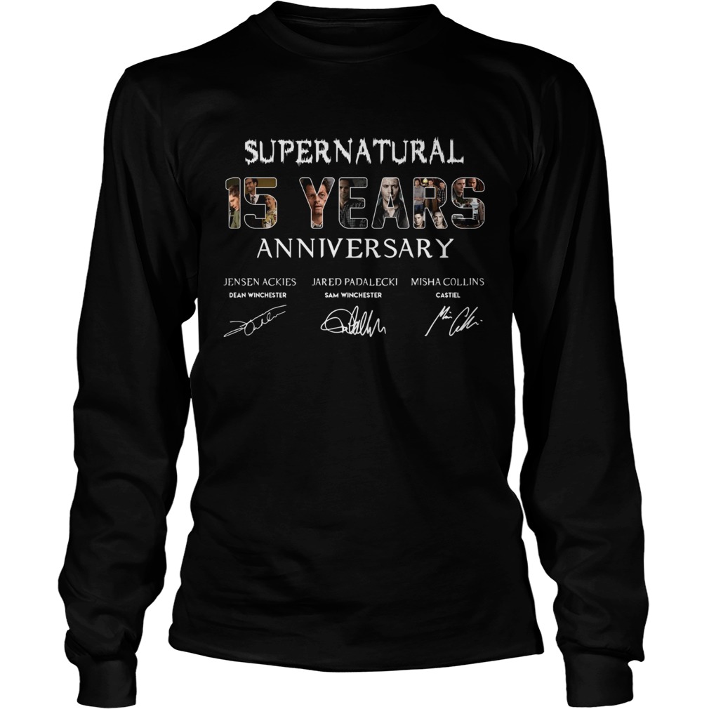 Supernatural 15 Years anniversary Jensen Ackles Jared Padalecki Misha Collins signature LongSleeve