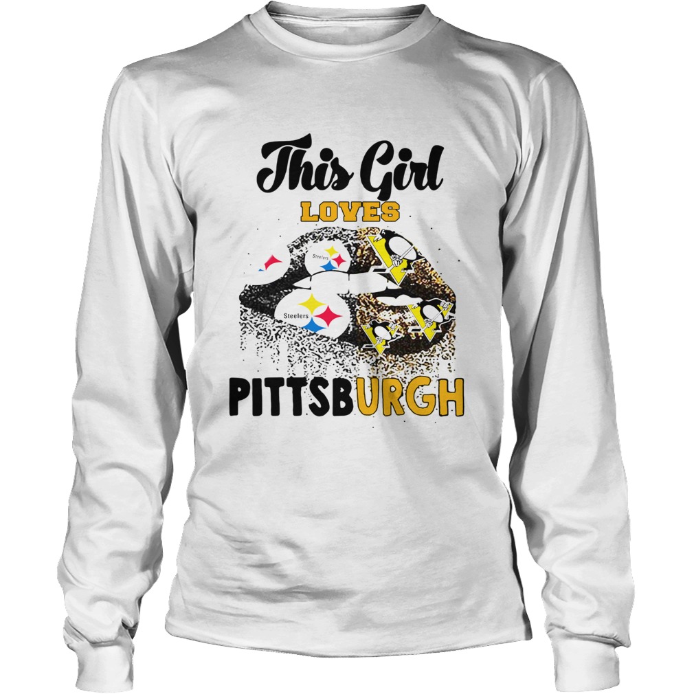 This Girl Loves Pittsburgh Steelers And Pittsburgh Penguins Lips LongSleeve