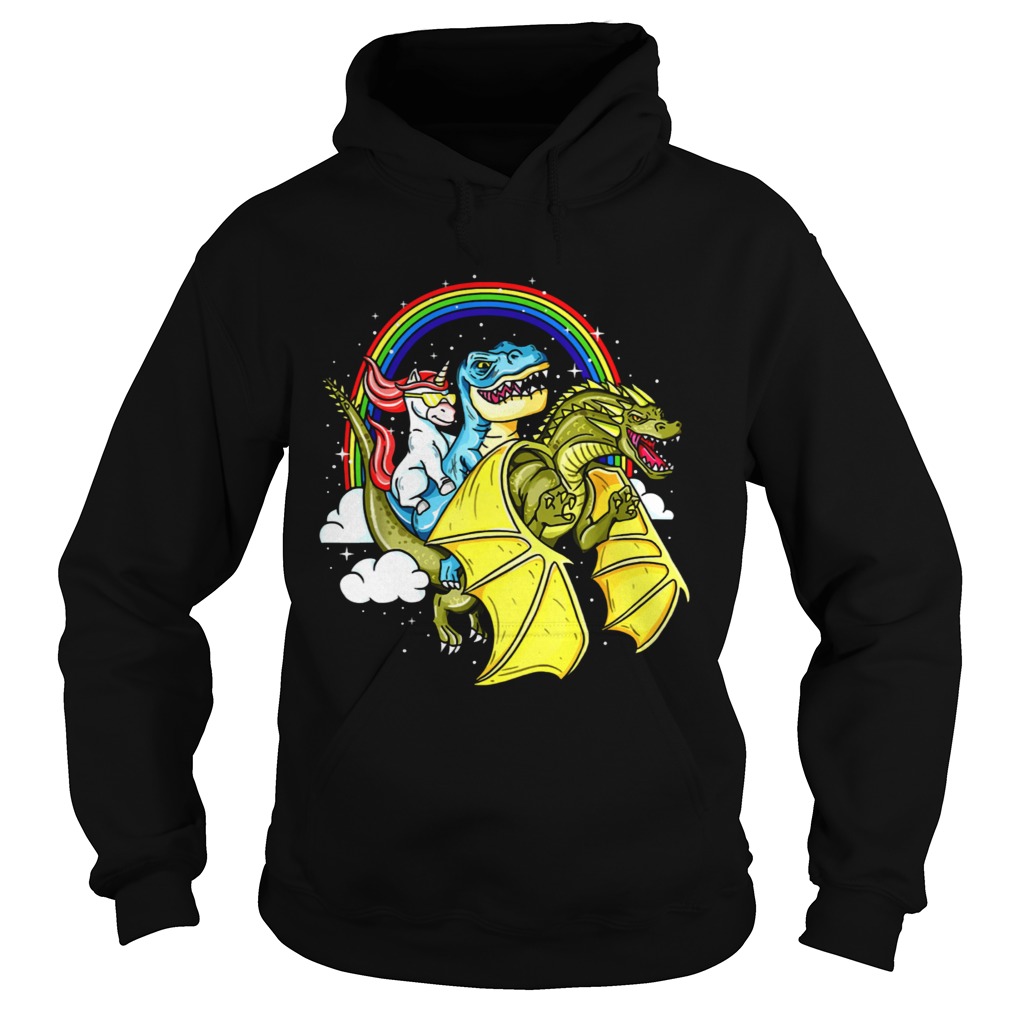 Unicorn Riding TRex Dinosaur Dragon Rainbow Hoodie