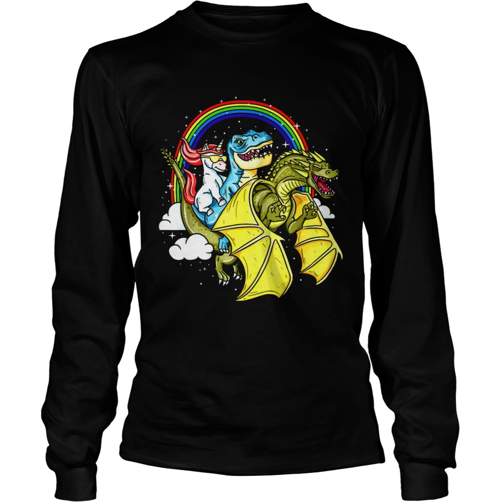 Unicorn Riding TRex Dinosaur Dragon Rainbow LongSleeve