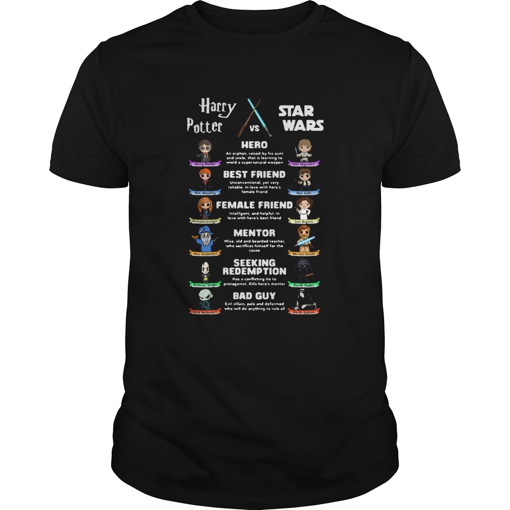 Harry Potter Vs Star Wars Hero Best Friend Female Friend Mentor Seeking Redemption Bad Guy shirt