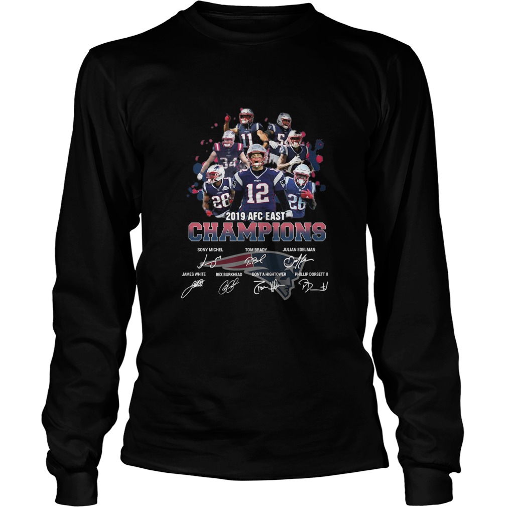 New England Patriots AFC 2019 East Champions Signatures LongSleeve