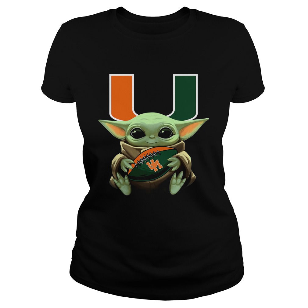Baby Yoda Hug Miami Hurricanes Football Classic Ladies