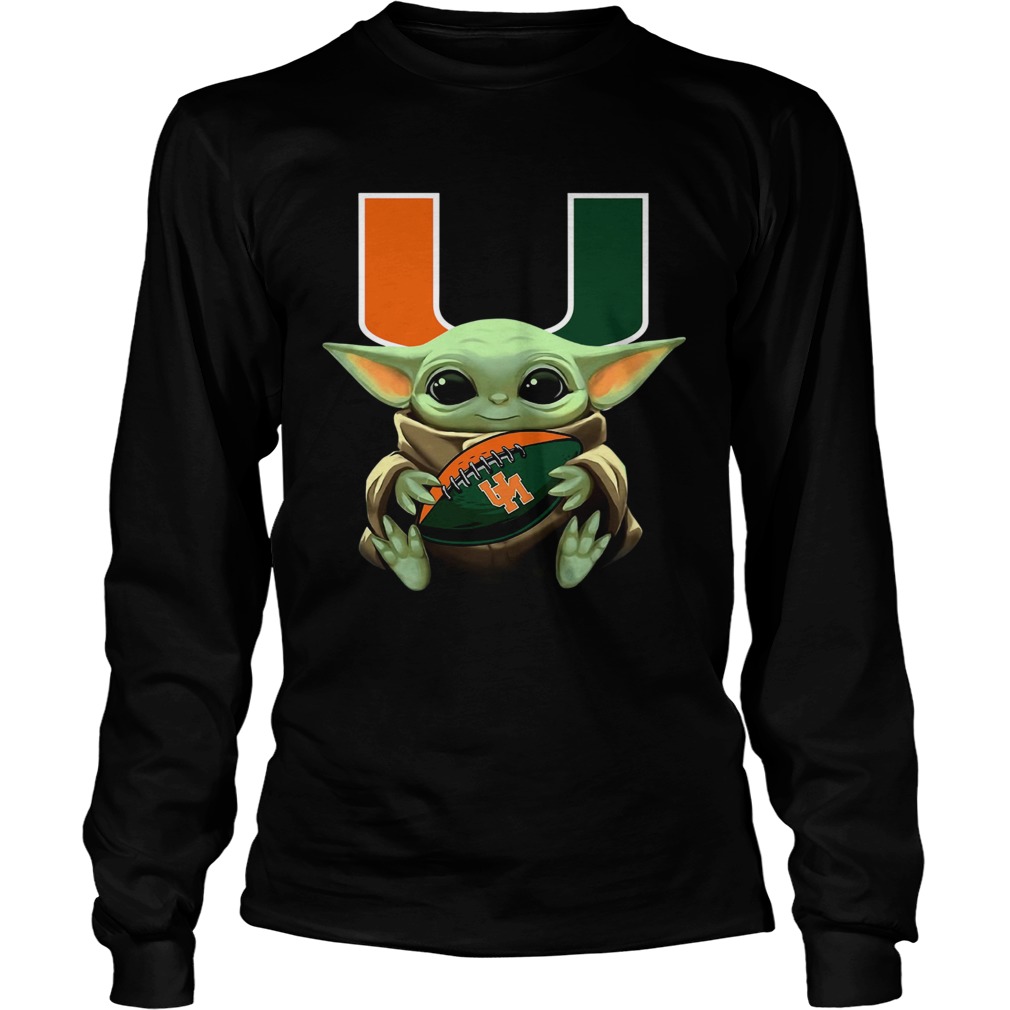 Baby Yoda Hug Miami Hurricanes Football LongSleeve