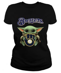 Baby Yoda Hug Milwaukee Brewers  Classic Ladies
