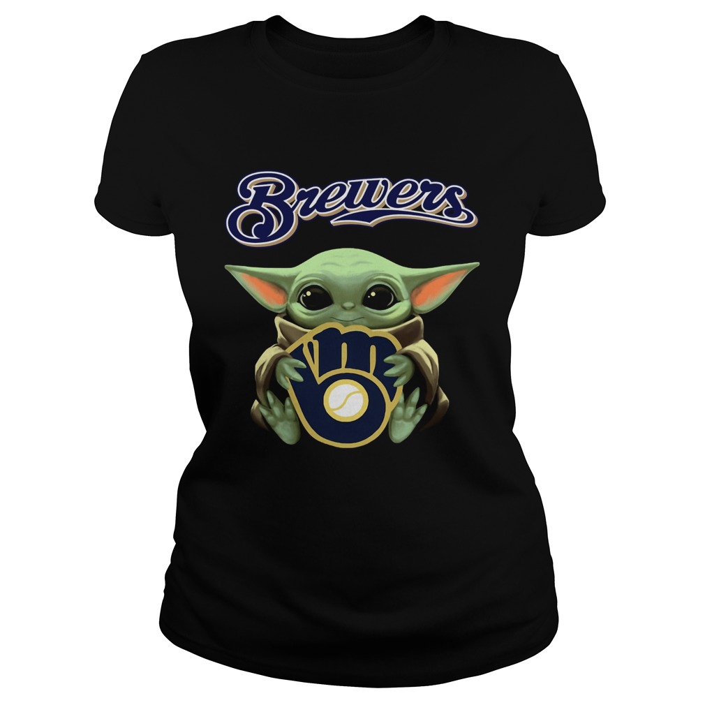 Baby Yoda Hug Milwaukee Brewers Classic Ladies