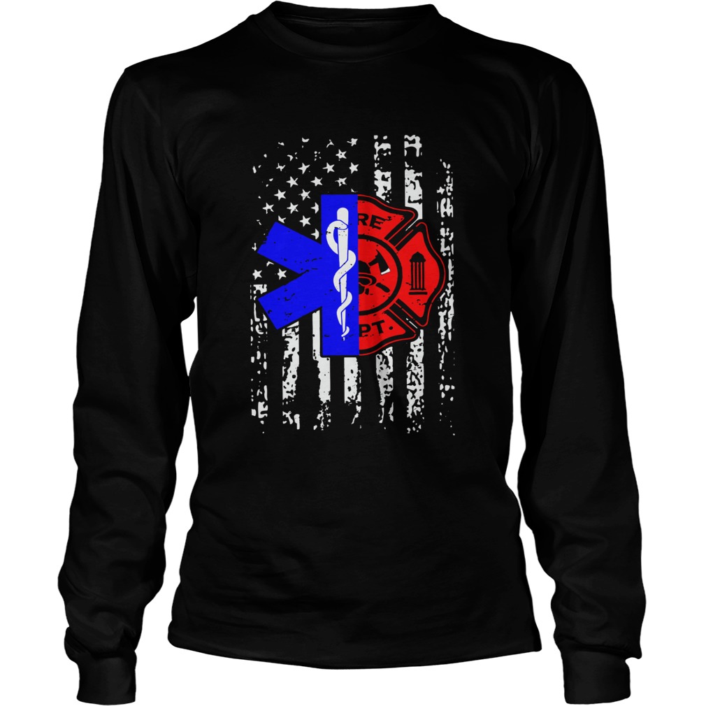 Nurse EMT and Firefighter American Flag LongSleeve