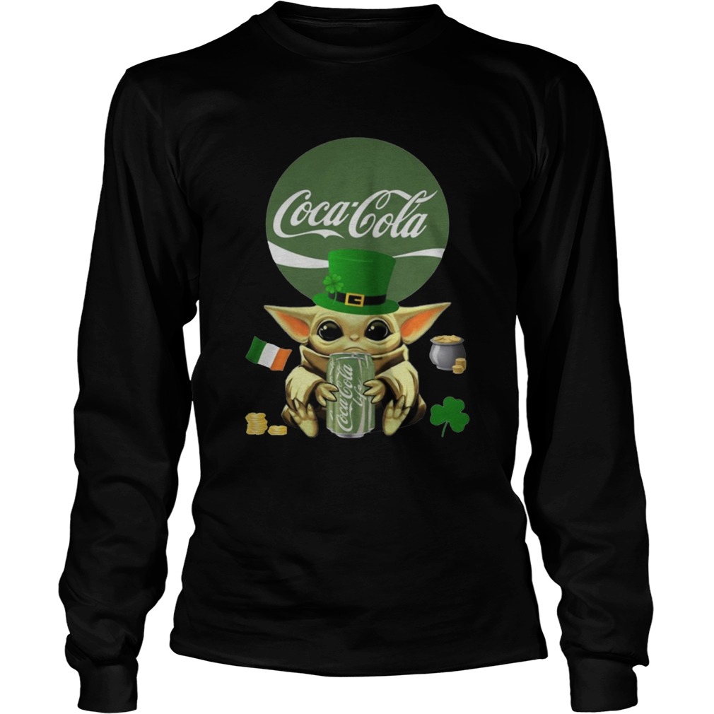 St Patricks Day Baby Yoda Hugging Coca Cola Green LongSleeve