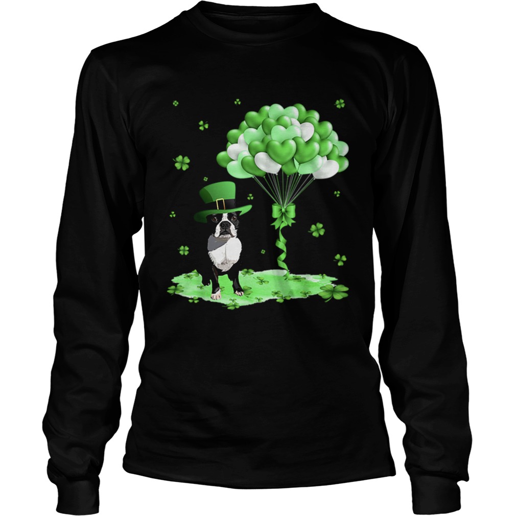 Boston Terrier Leprechaun Hat Shamrocks St Patricks Day LongSleeve