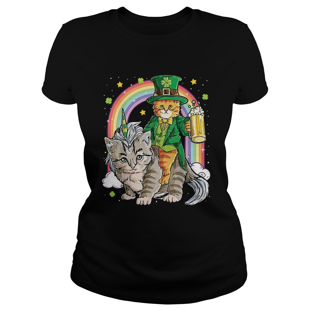 Cat Unicorn Leprechaun Riding Caticorn St Patricks Day Rainbow Classic Ladies