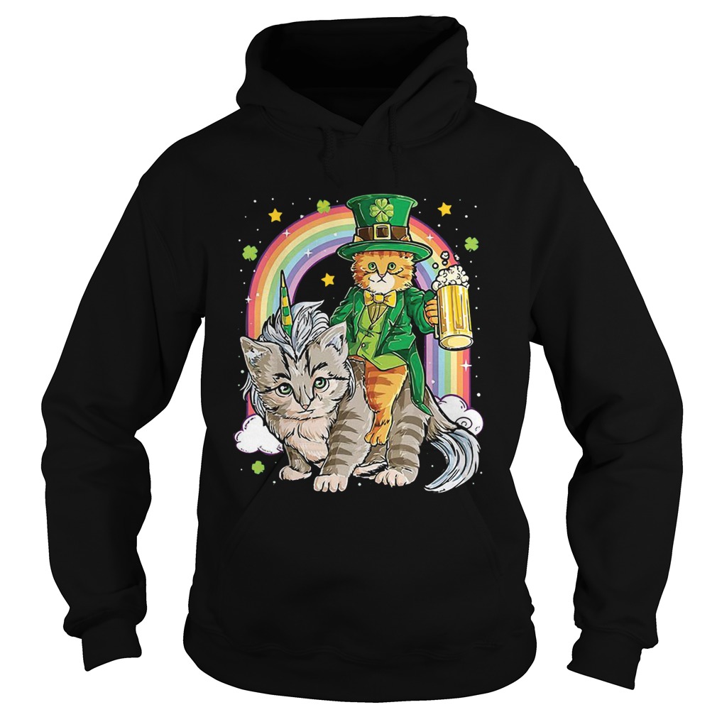 Cat Unicorn Leprechaun Riding Caticorn St Patricks Day Rainbow Hoodie