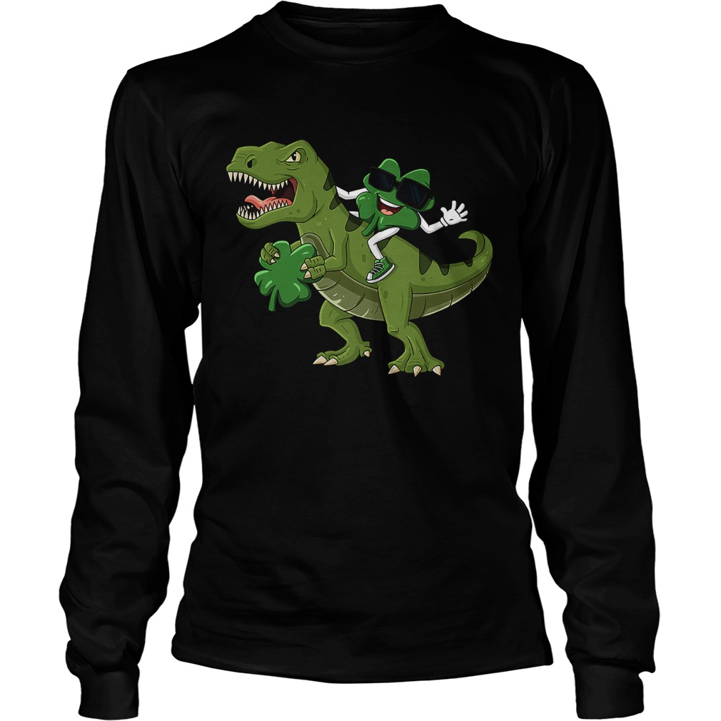 Shamrock Riding TRex ST Patricks Day LongSleeve