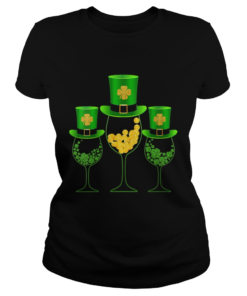 Three Wine Glass St Patricks Day Lucky Irish Shamrock  Classic Ladies