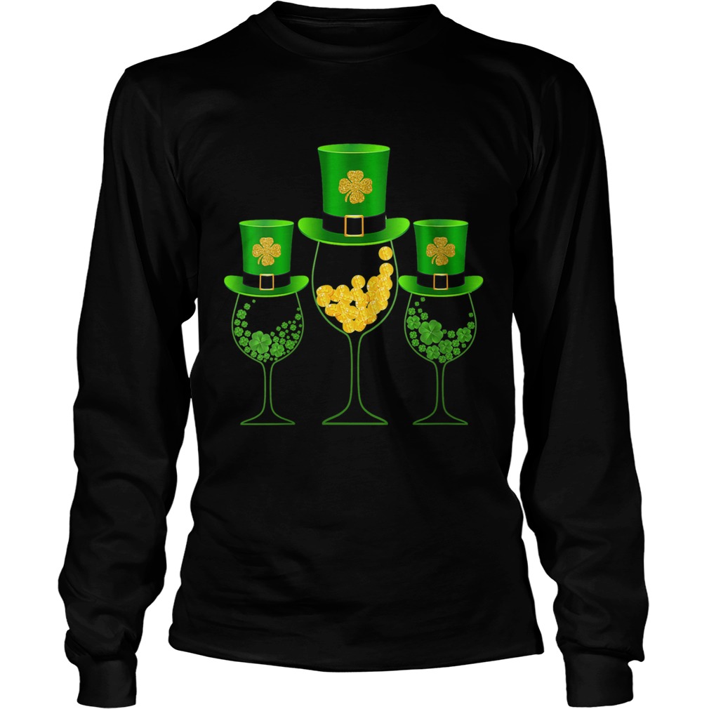 Three Wine Glass St Patricks Day Lucky Irish Shamrock LongSleeve